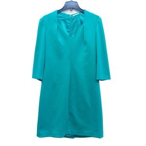 Tahari Teal Green Sophisticated Business Career 3/4 Sleeves Midi Dress EUC 10